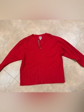 Marlboro Red Ribbed Henley with Metal Buttons